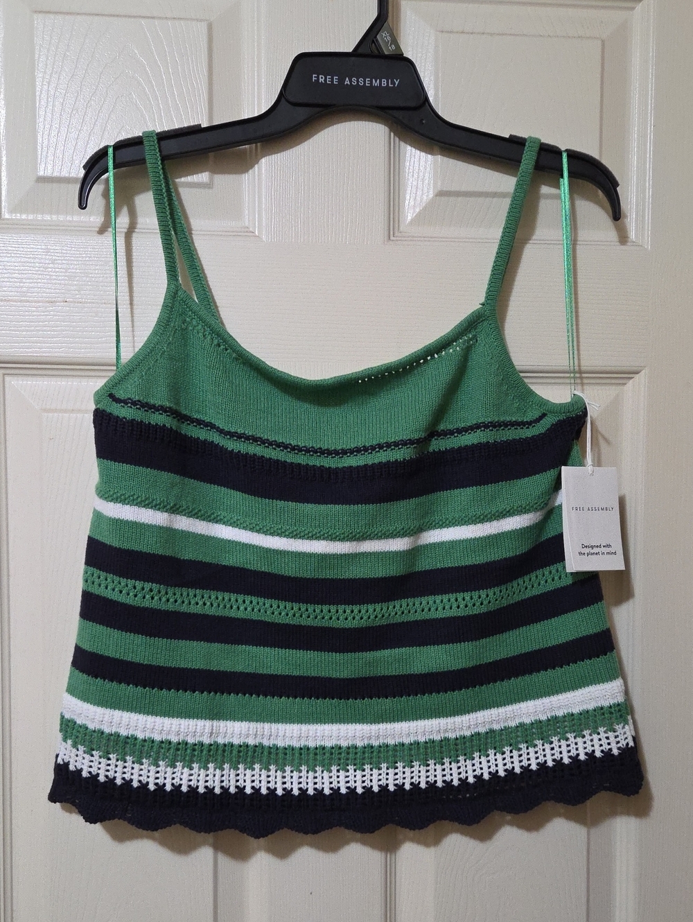 Free Assembly Green Striped Knit Cami Tank Top